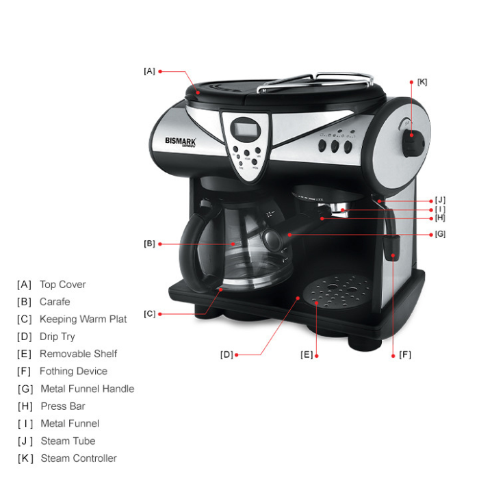 اسپرسوساز و قهوه جوش بیسمارک مدل 2230